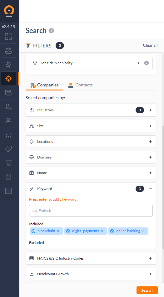 keywords search in Outbase